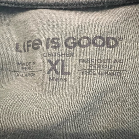 Snowman Peace Sign Long Sleeve Crusher Tee Men’s XL Life is Good Green T-Shirt - Picture 5 of 6